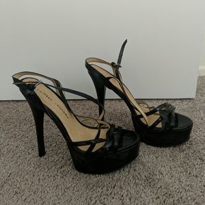 Black thin strapped platform heels